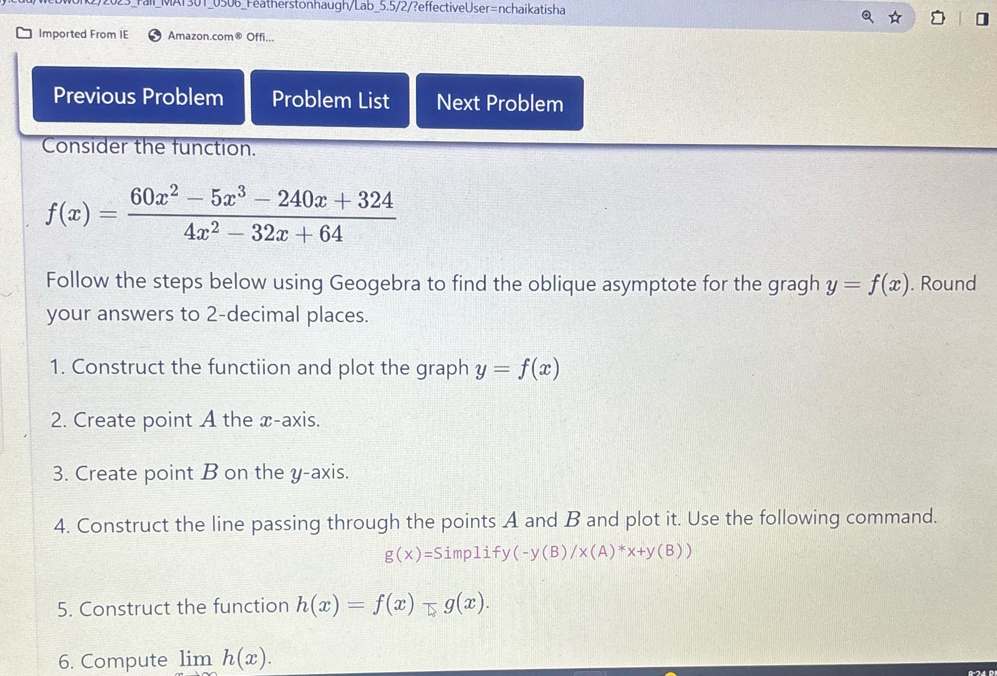 List Next Problem Consider the function. f (a) = 60x2 - 5x3