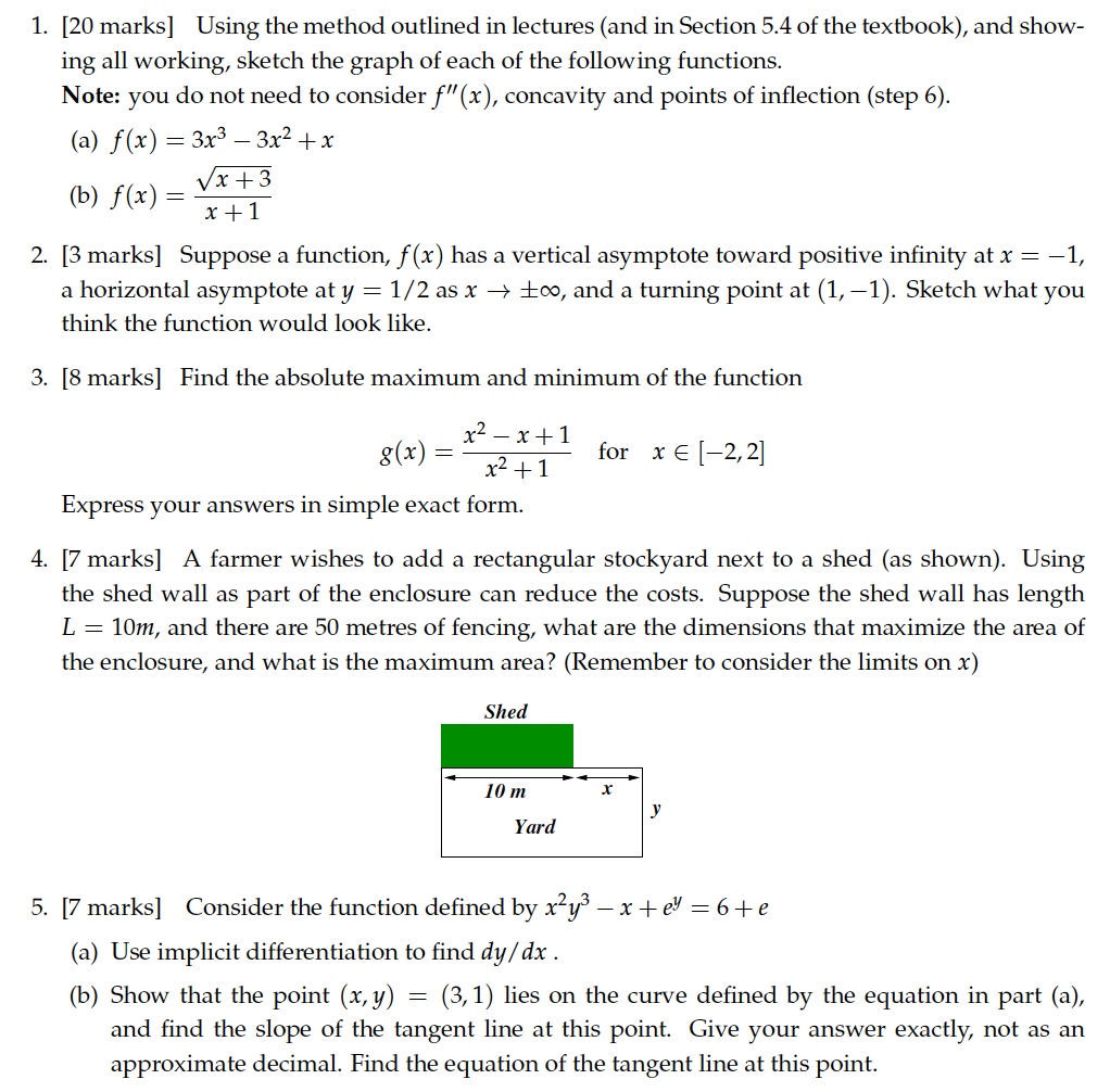  . [20 marks] Using the method outlined in lectures {and in