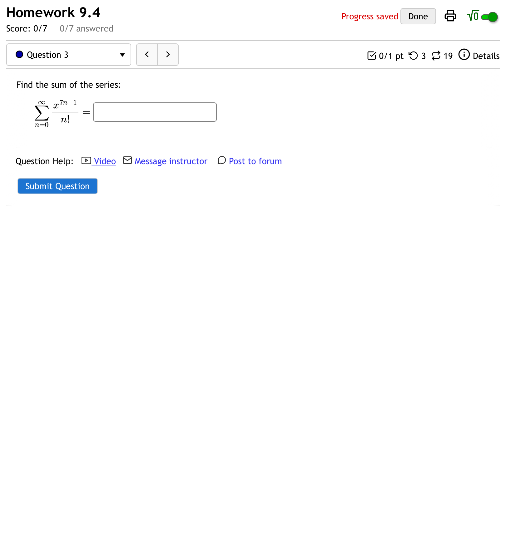 D Post to forum Submit Question Homework 9-4 Progress saved Done E]