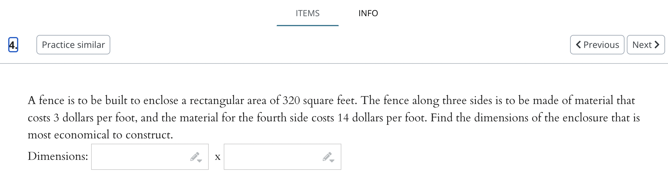 is to be built to enclose a rectangular area of 320 square