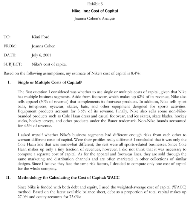 Capital. She presents her work in a memo to her boss, Kim