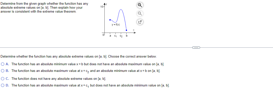 absolute extreme values on [a. b]. Then explain how your 1 answer
