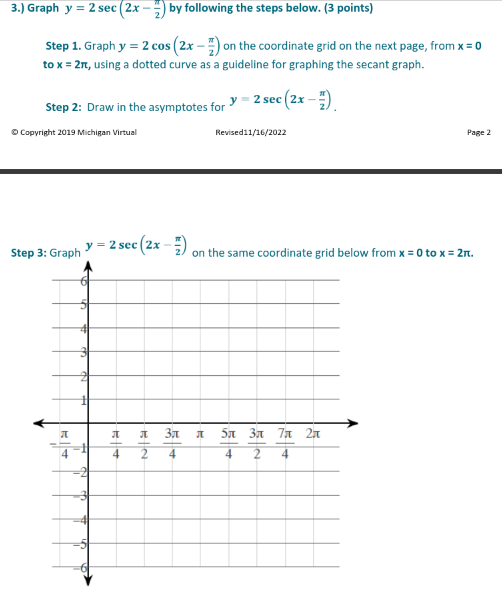 following the steps below. (3 points) Step 1. Graph y = 2
