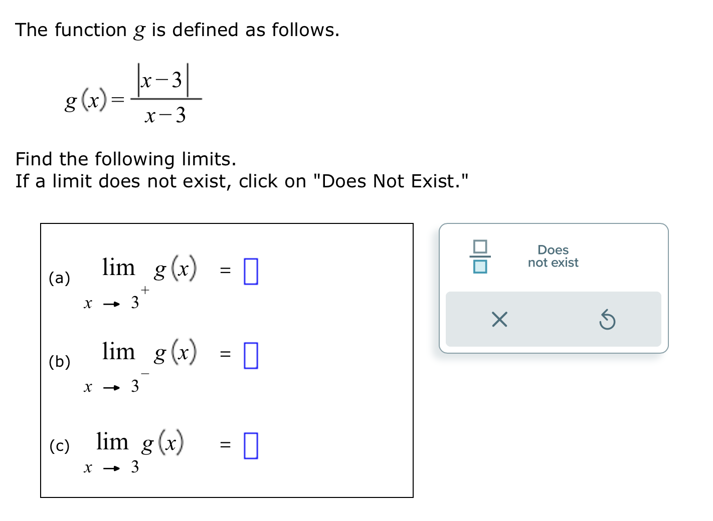 (x) x-3 Find the following limits. If a limit does not exist,
