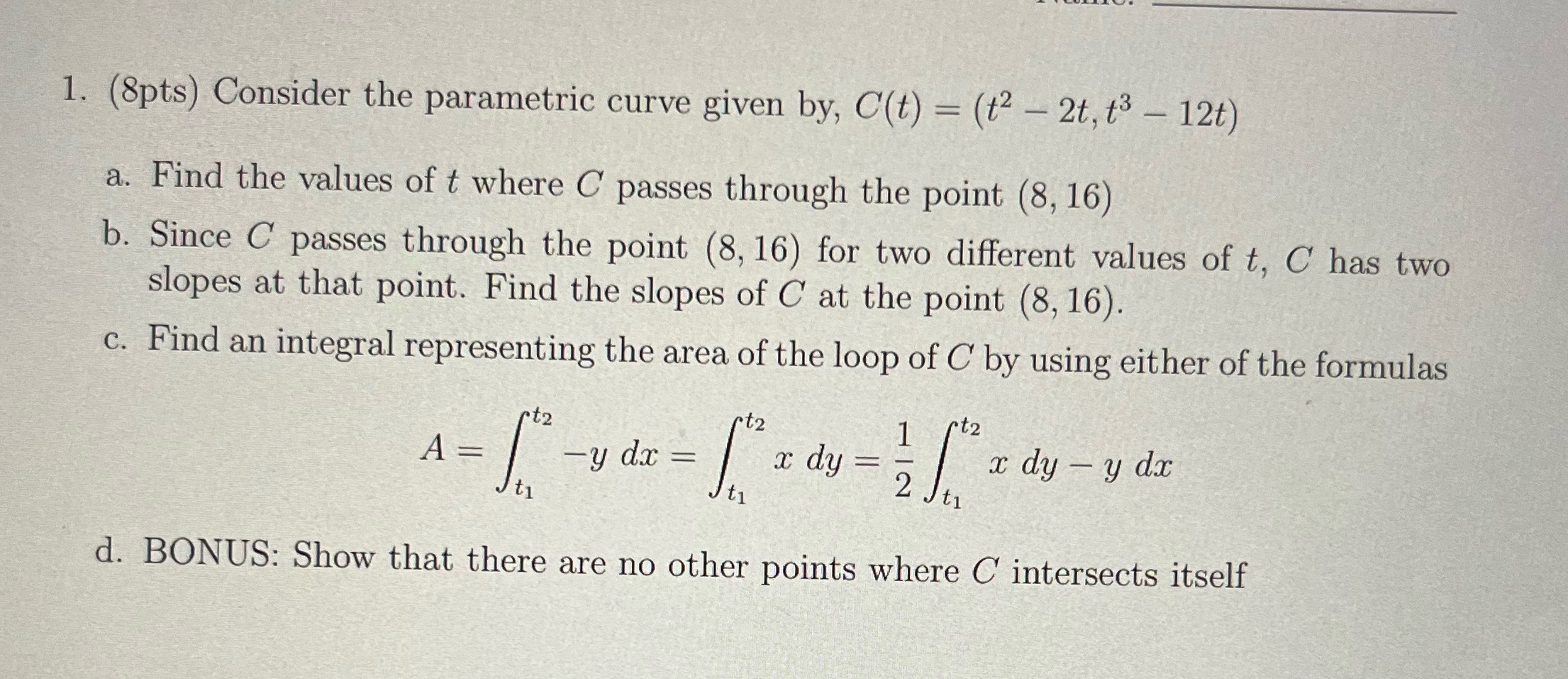 - 2t, (3 - 12t) a. Find the values of t where