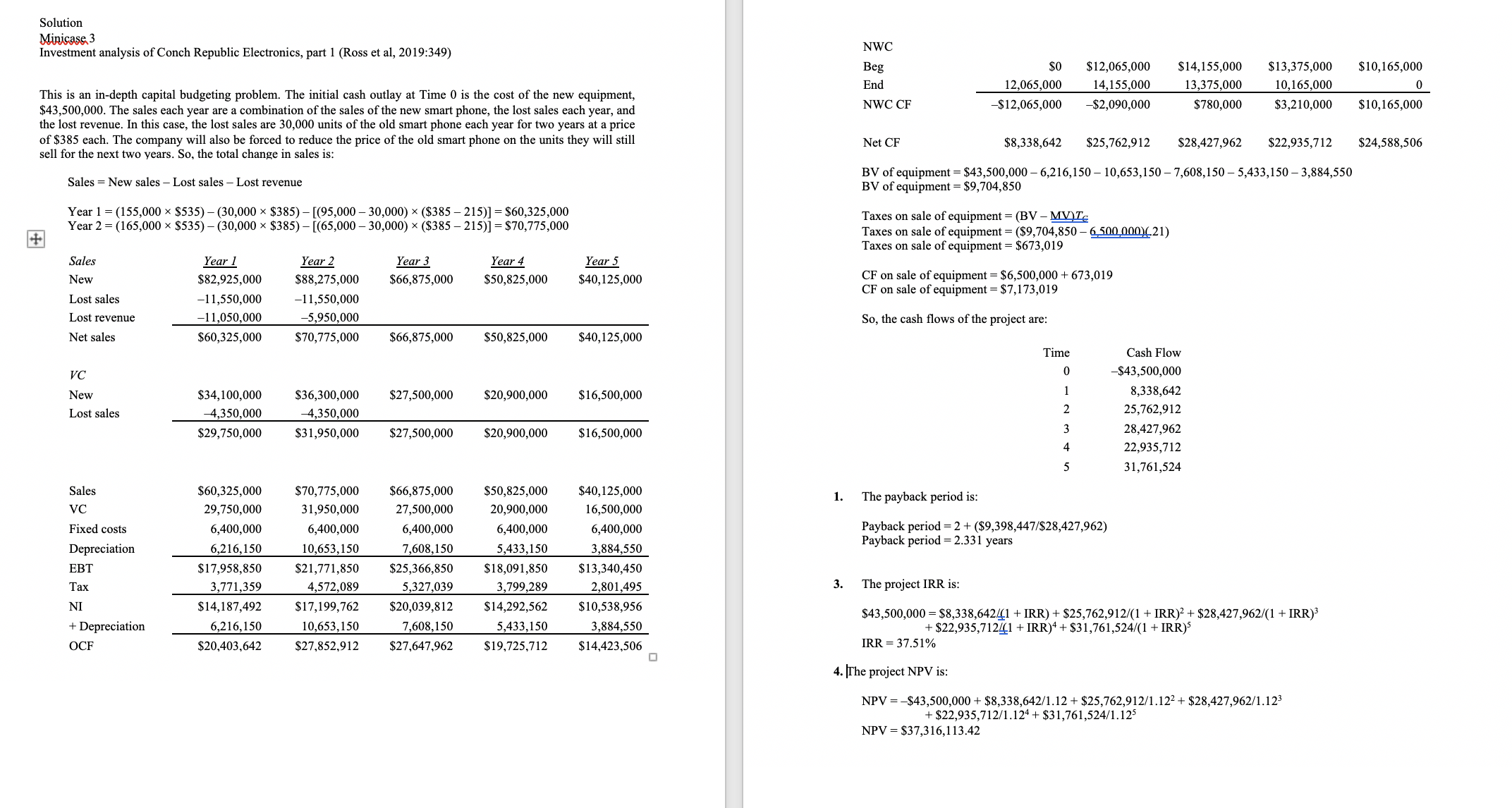 the capital budgeting analysis from Jay McCanless for the new smartphone the