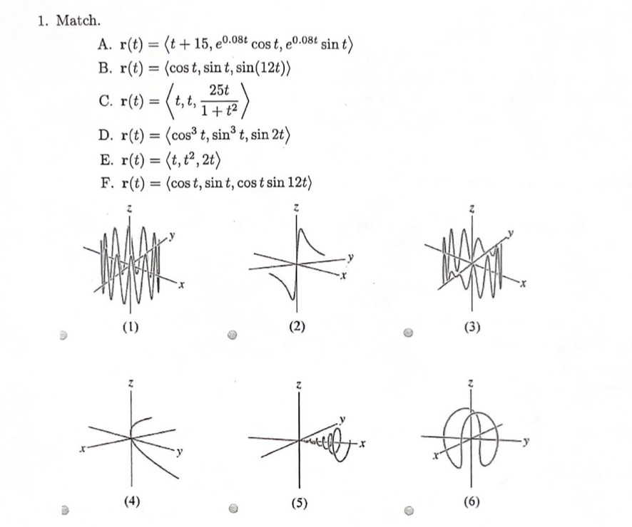 sin t) B. r(t) = (cost, sint, sin(12t)) C. r(t) = (t,