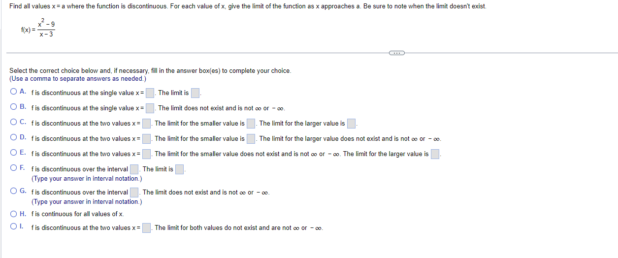  Find all values x = a where the function is discontinuous