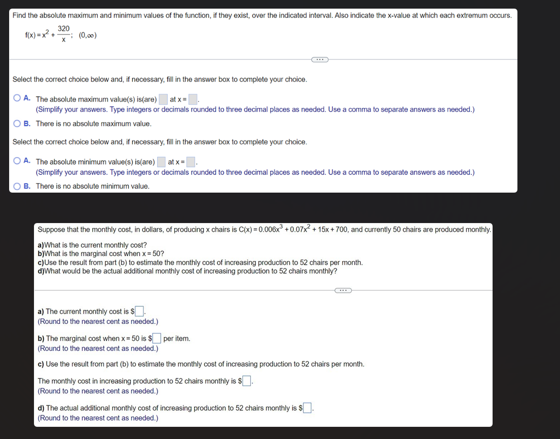  Find the absolute maximum and minimum values of the function, if