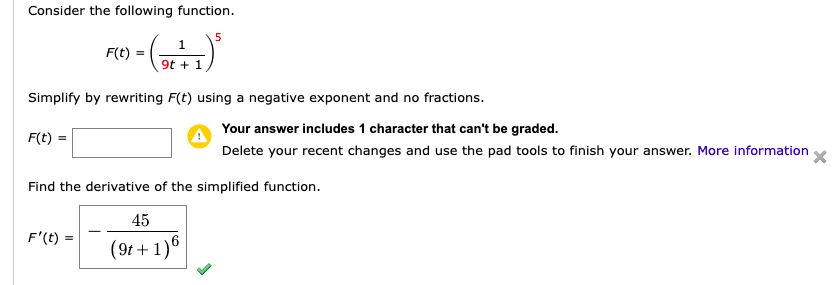  Consider the following function. 5 1 F(t) = 9t + 1