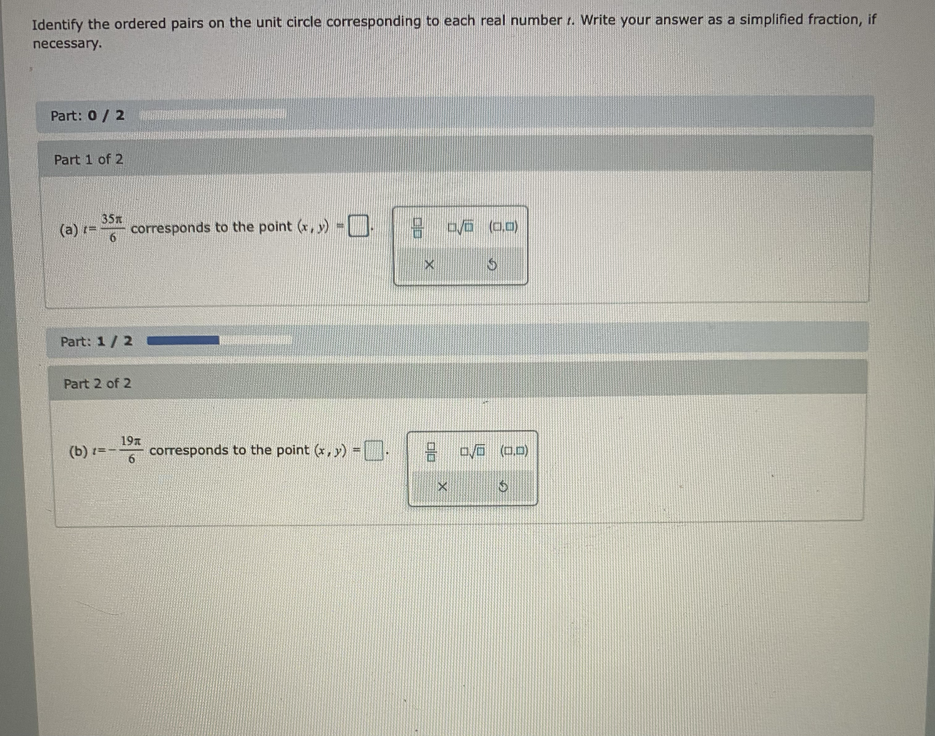 the point (x , )) - Part: 1 / 2 Part 2