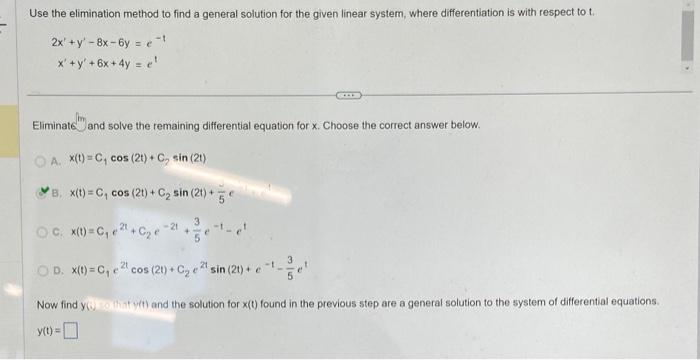 given linear system, where differentiation is with respect to t. 2x' +