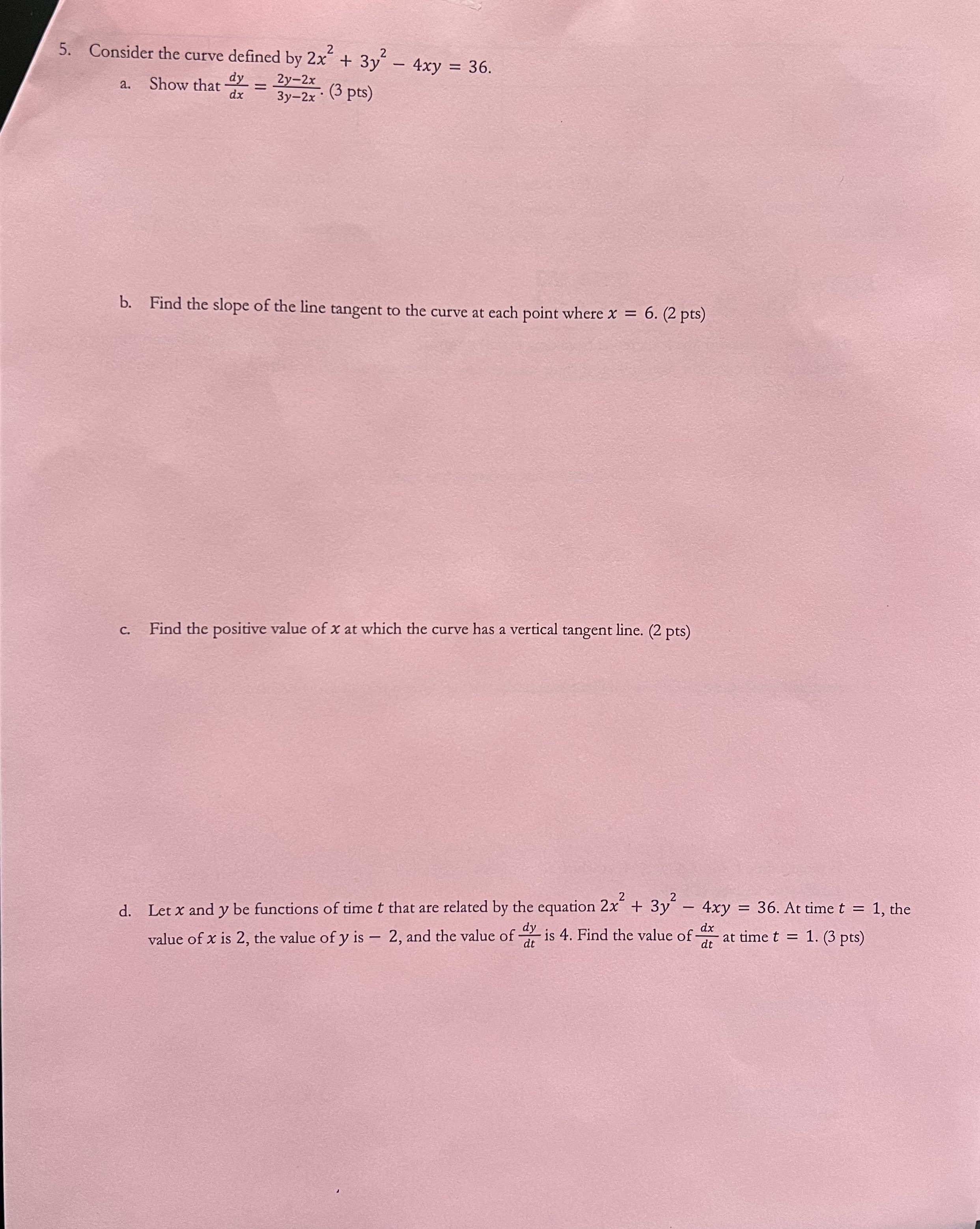 Find the slope of the line tangent to the curve at each