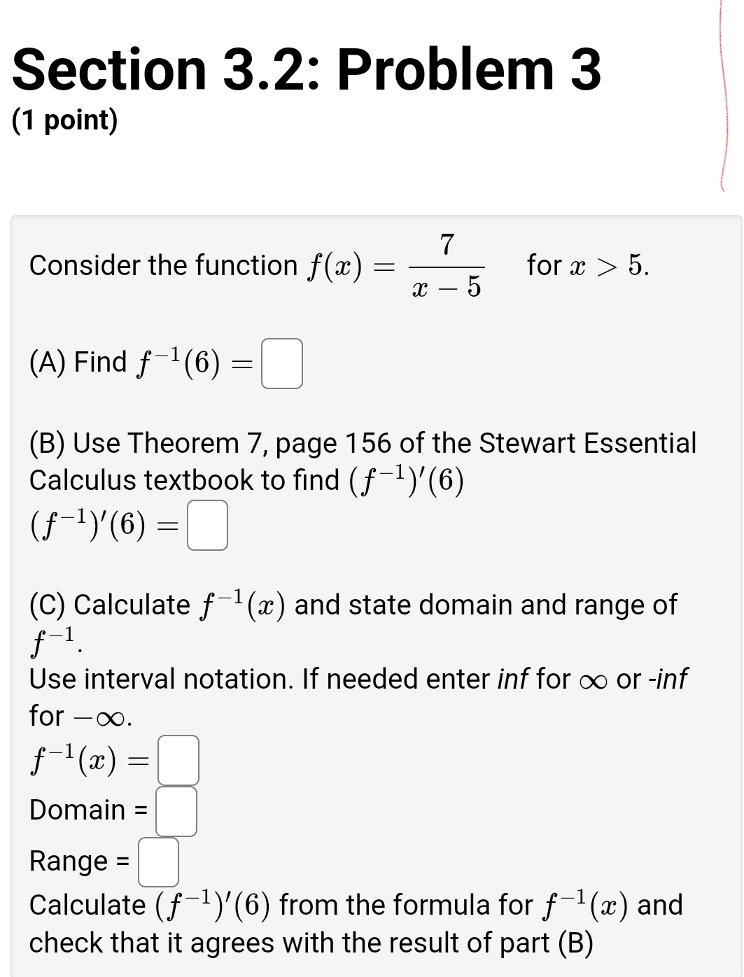= for a > 5. x - 5 (A) Find f-1(6) =