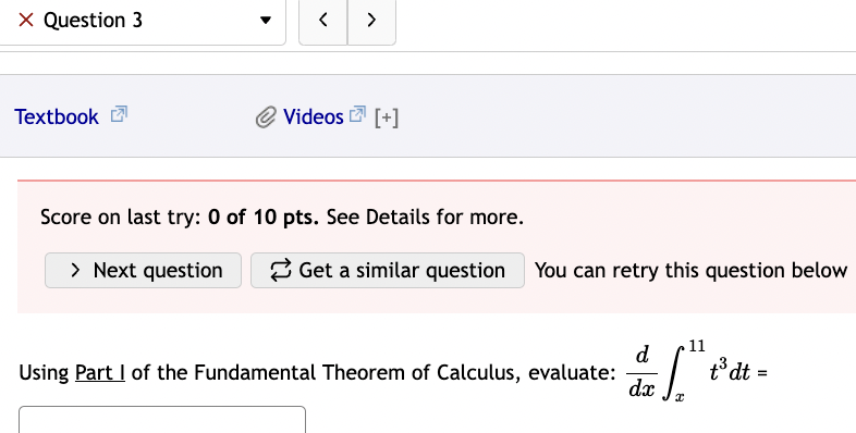  x Question 3 v Textbook __' @ Videos __' [+] Score