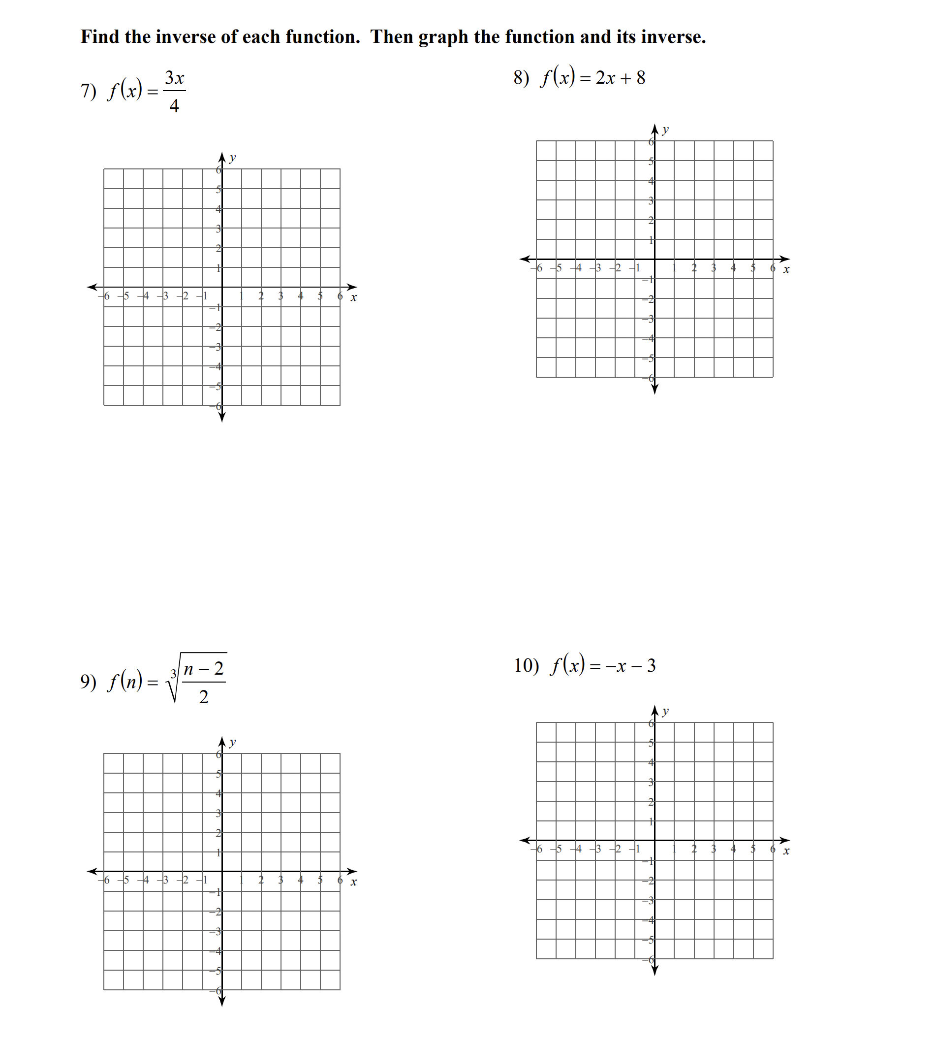 the given functions are inverses. 1) g(n)= 3 n 2) f(n) =