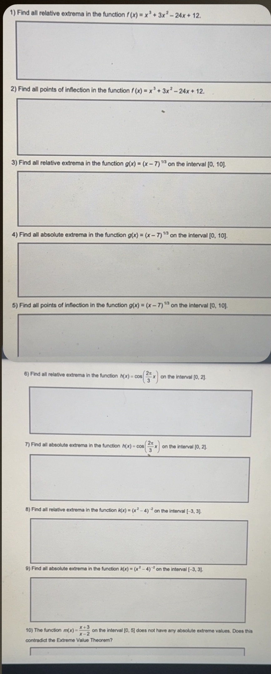 extrema in the function f (x) = x3+ 3x2 - 24x +
