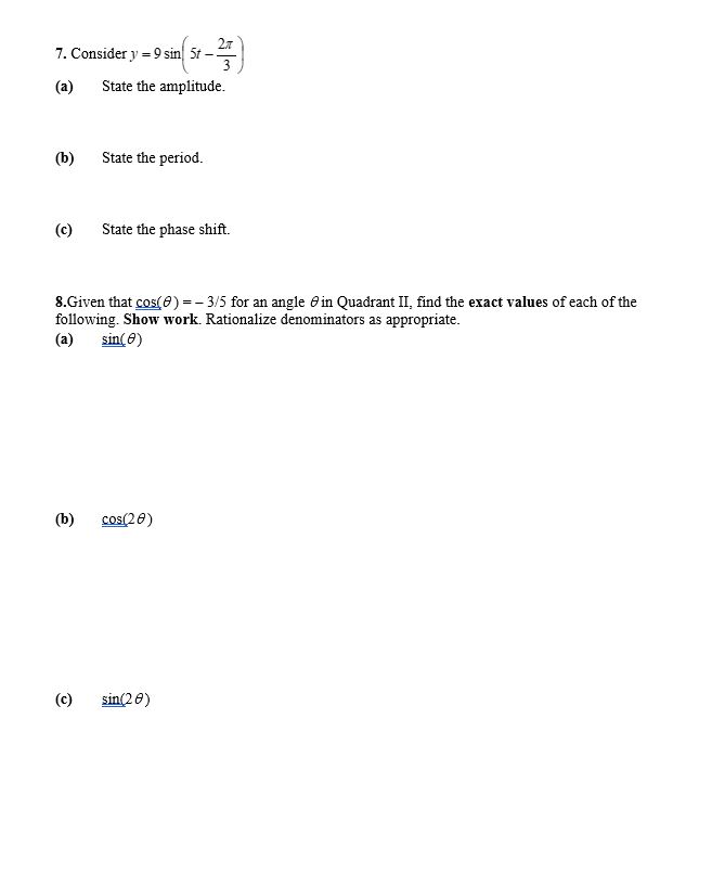 ies on the terminal side of an angle I9 in standard position.