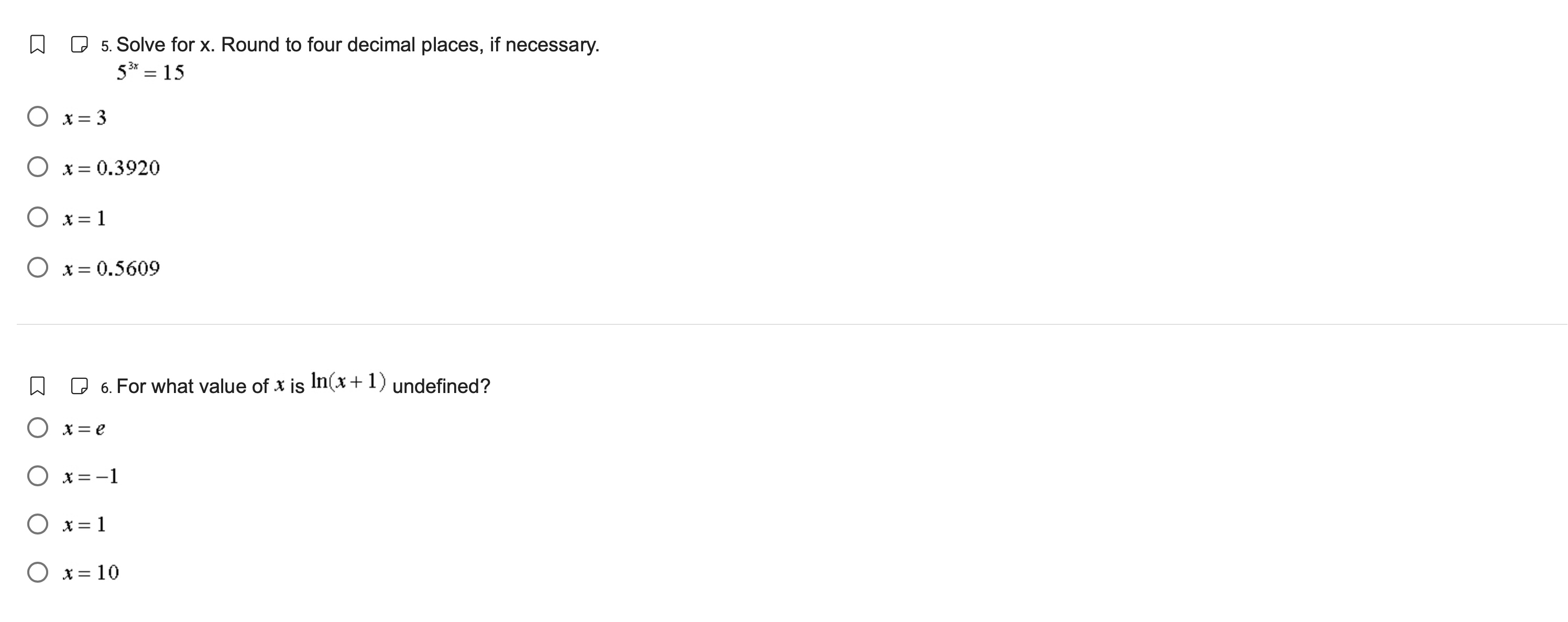 = 1.6 O x=-0.1347 O x=-0.8249 O x=-1.2122 O x=-7.4243 W Q2.