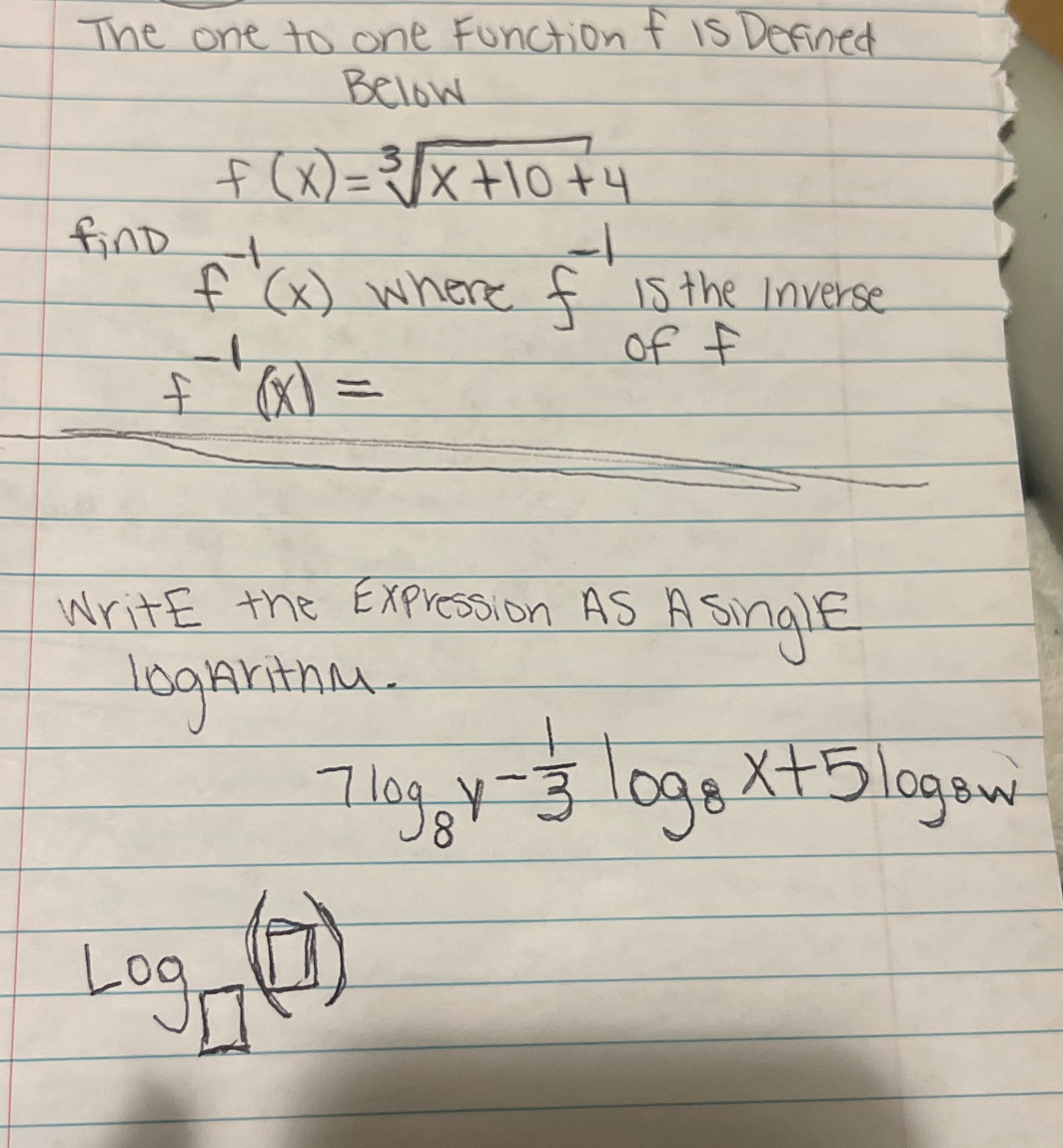  The one to one Function f Is Defined Below f (