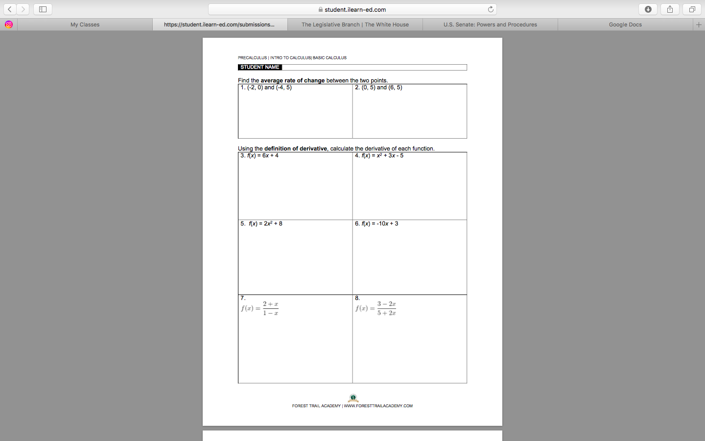 CALCULUS| BASIC CALCULUS STUDENT NAME Find the average rate of change between
