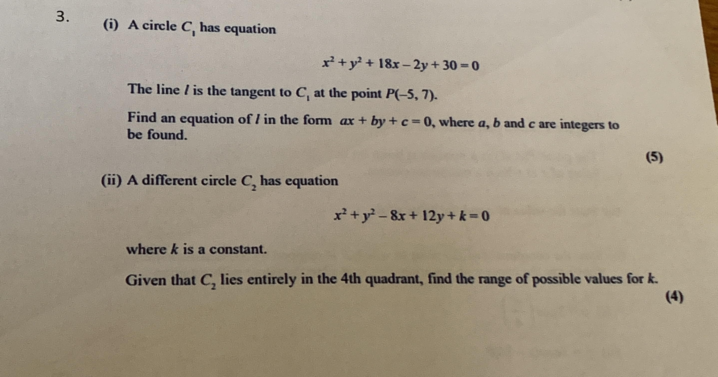 18x-2y+30=0 The line / is the tangent to C, at the point