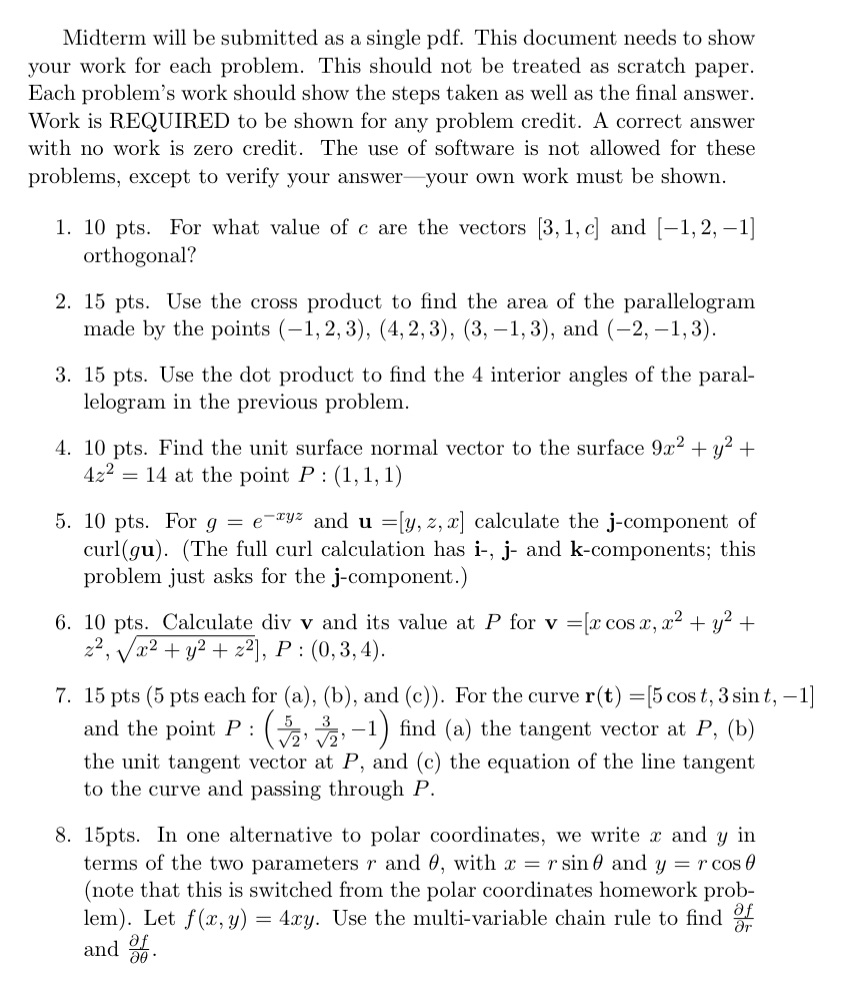 submitted as a single pdf. This document needs to show your work