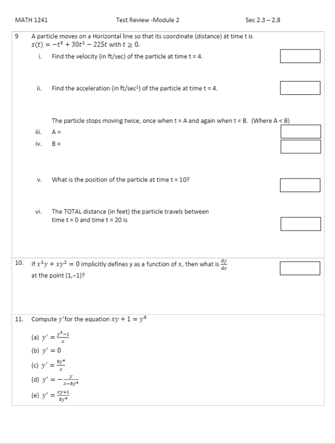  MATH 1241 Test Review -Module 2 Sec 2.3 - 2.8 9