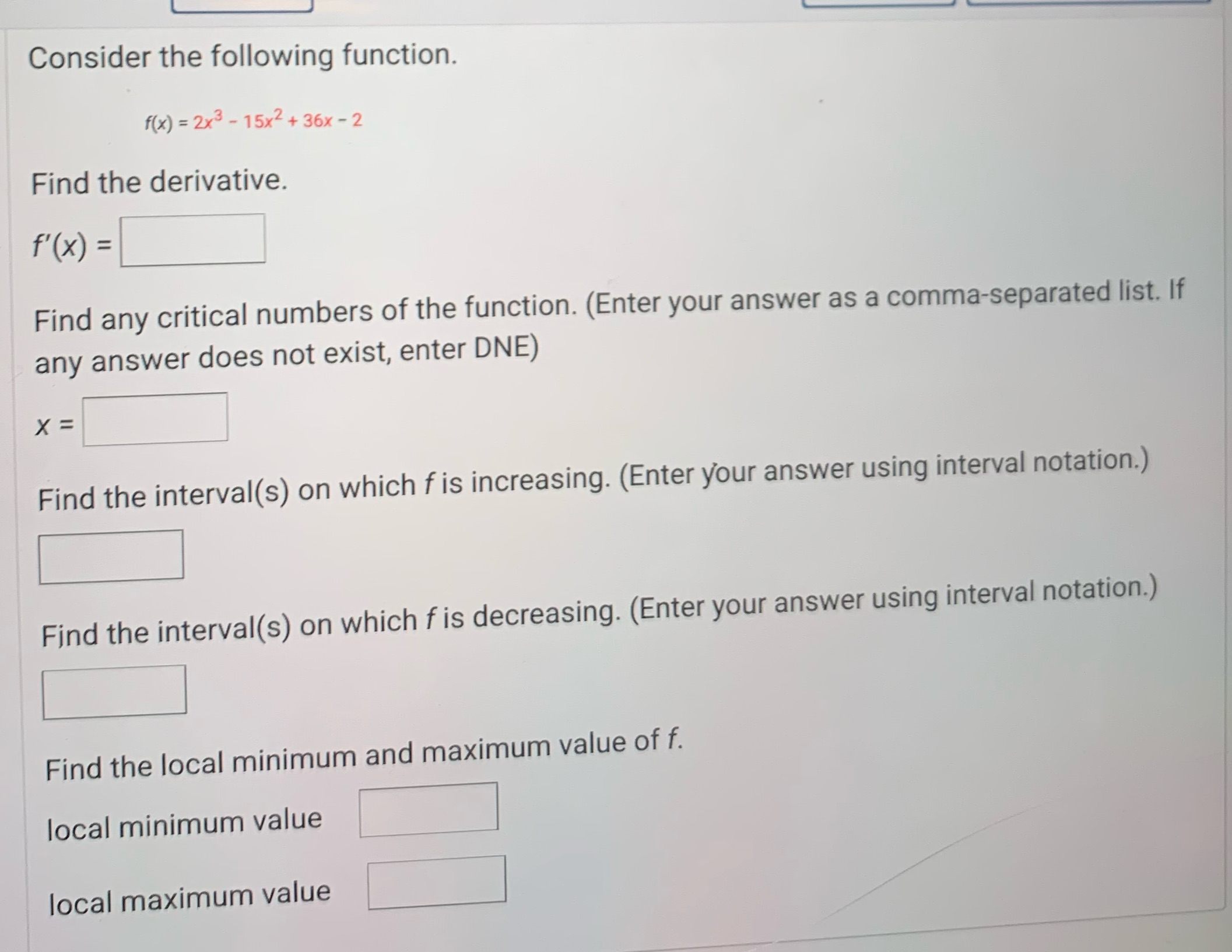  Consider the following function. f ( x ) = 2x3 -