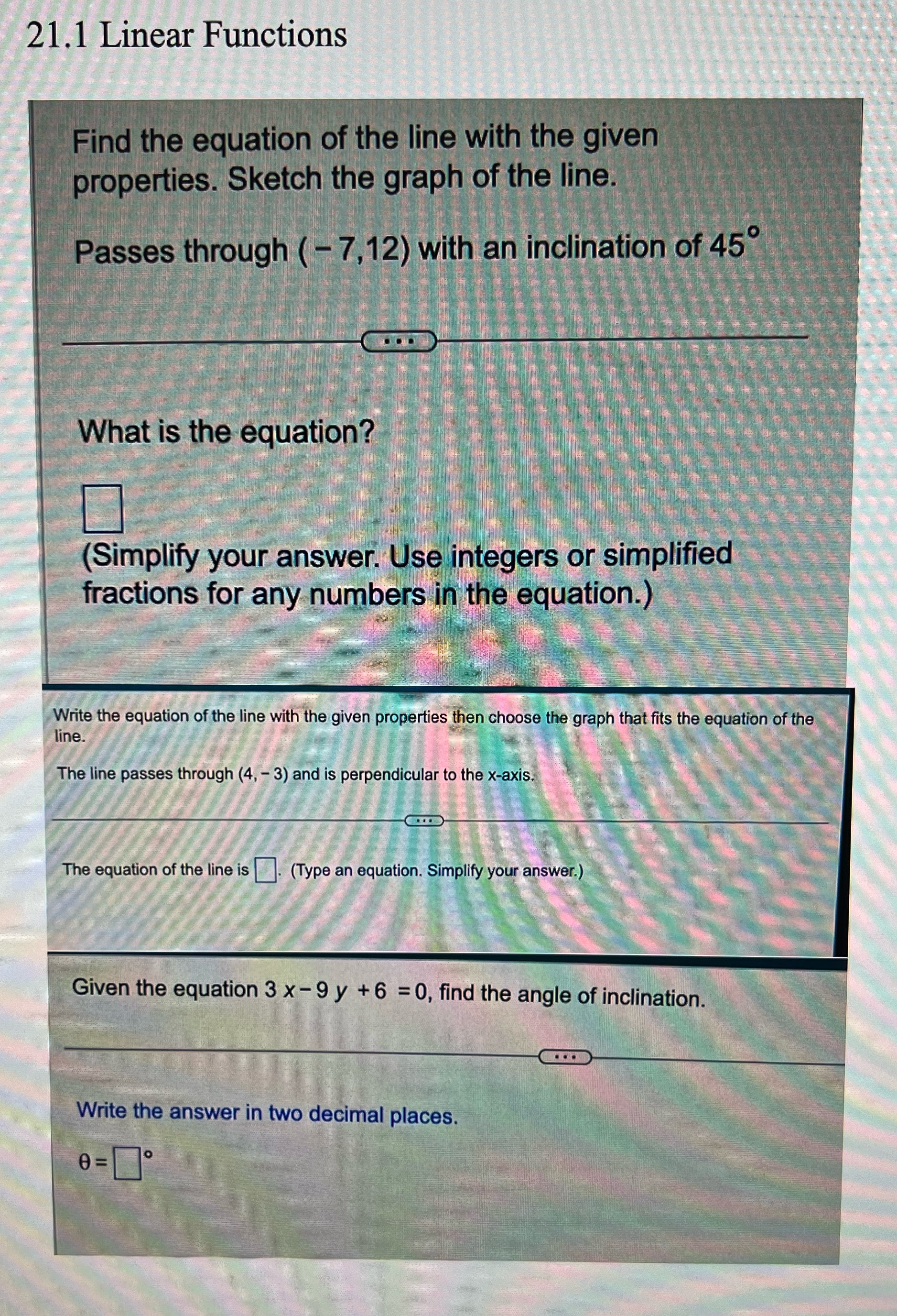  Pls solve and circle answer 21.1 Linear Functions Find the equation