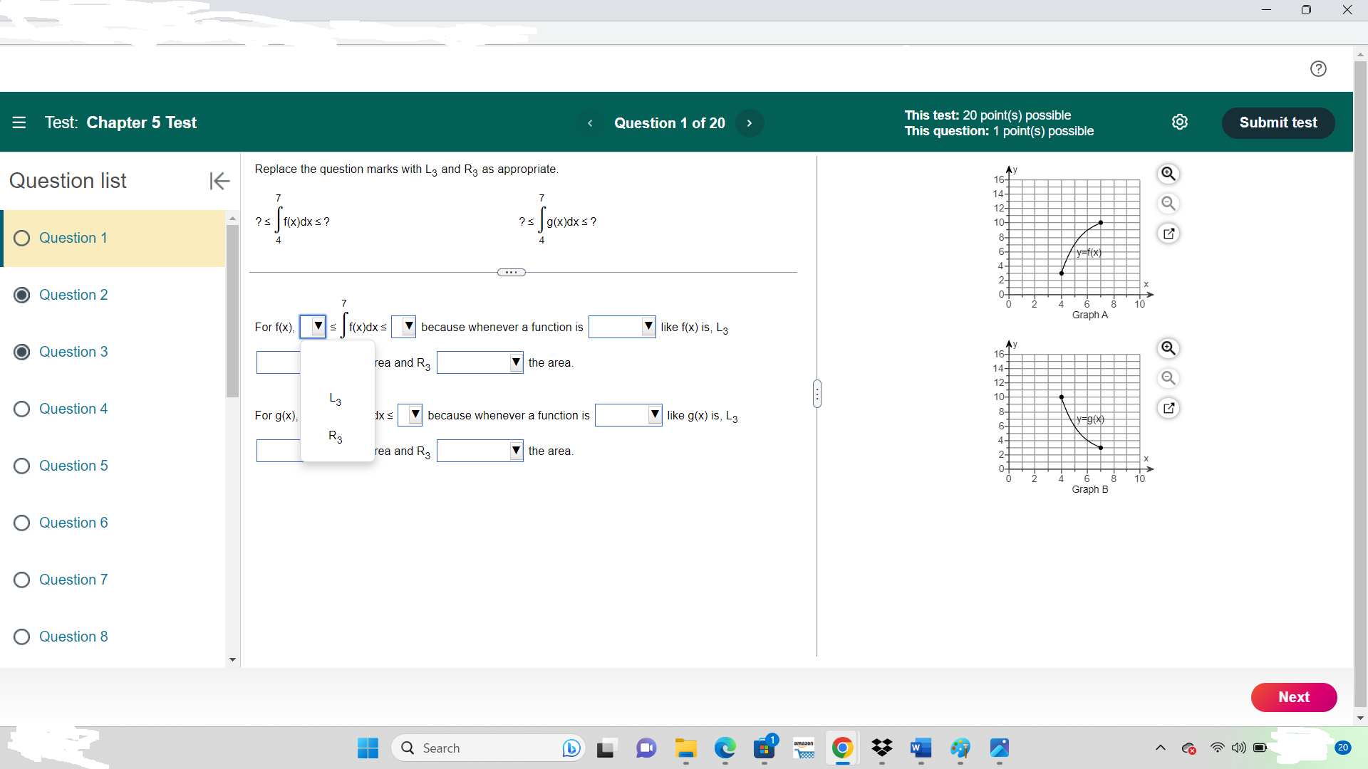  X ? = Test: Chapter 5 Test Question 1 of 20
