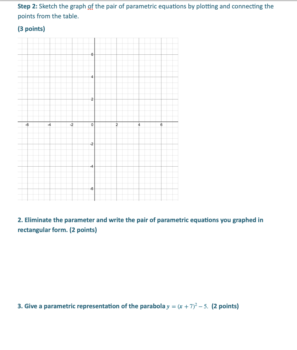 steps below. x=t-l 2 Step 1. Use the integers for t, within