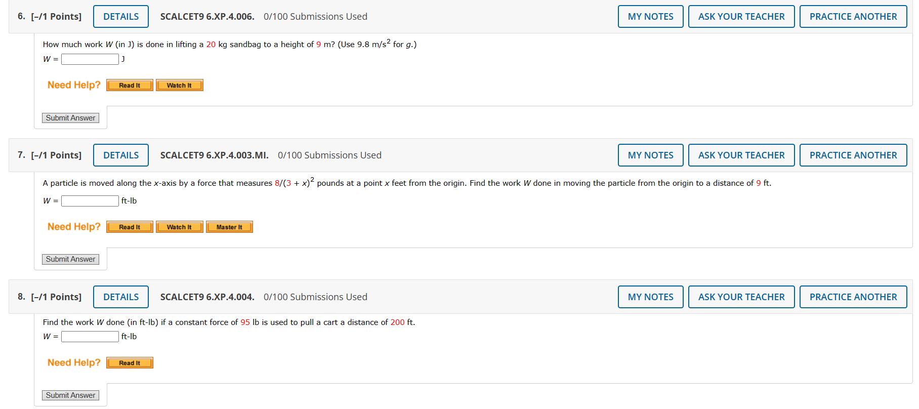 YOUR TEACHER PRACTICE ANOTHER How much work W (in ]) is done