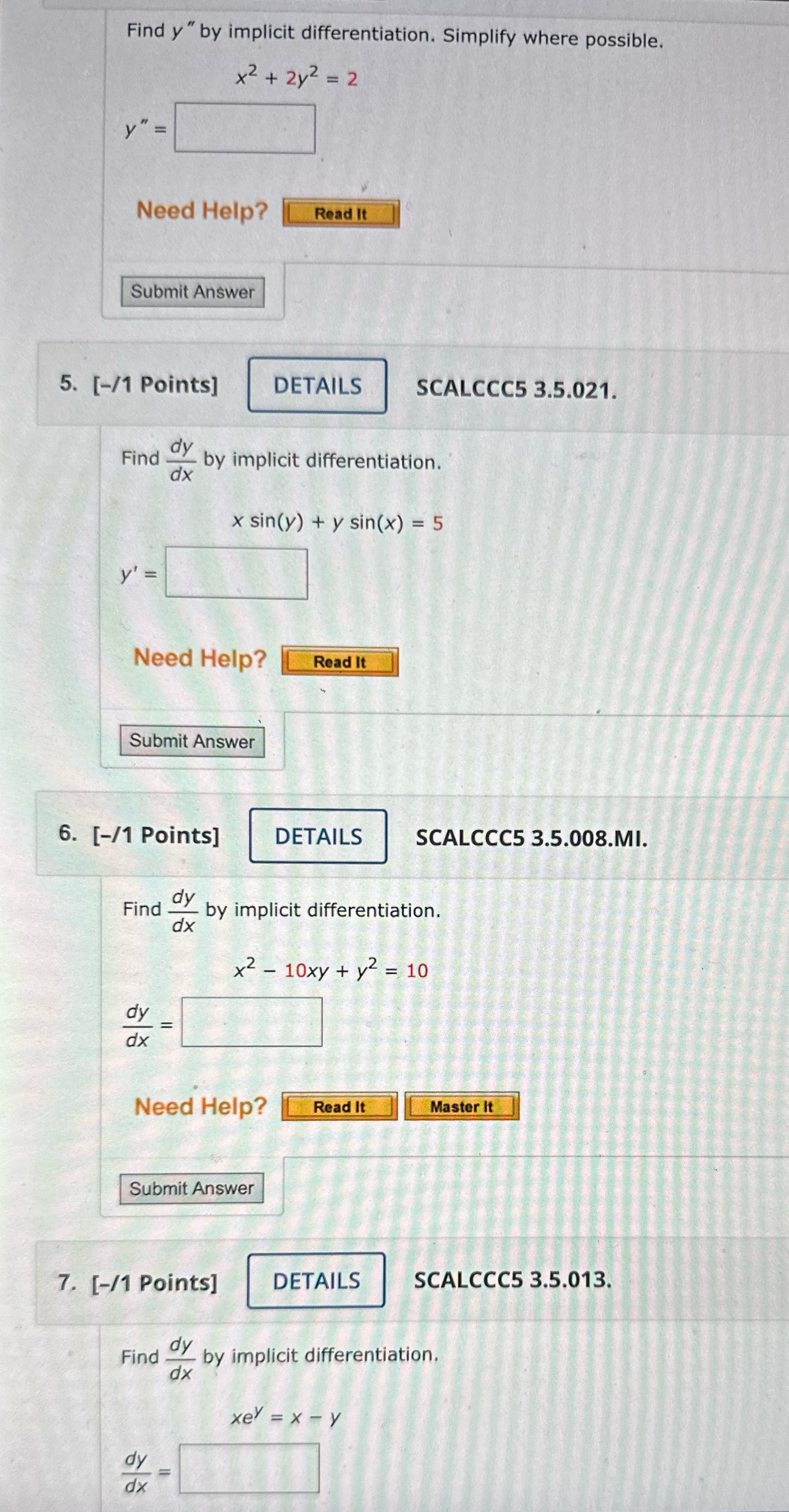 x2 + 2y2 = 2 Need Help? Read It Submit Answer 5.