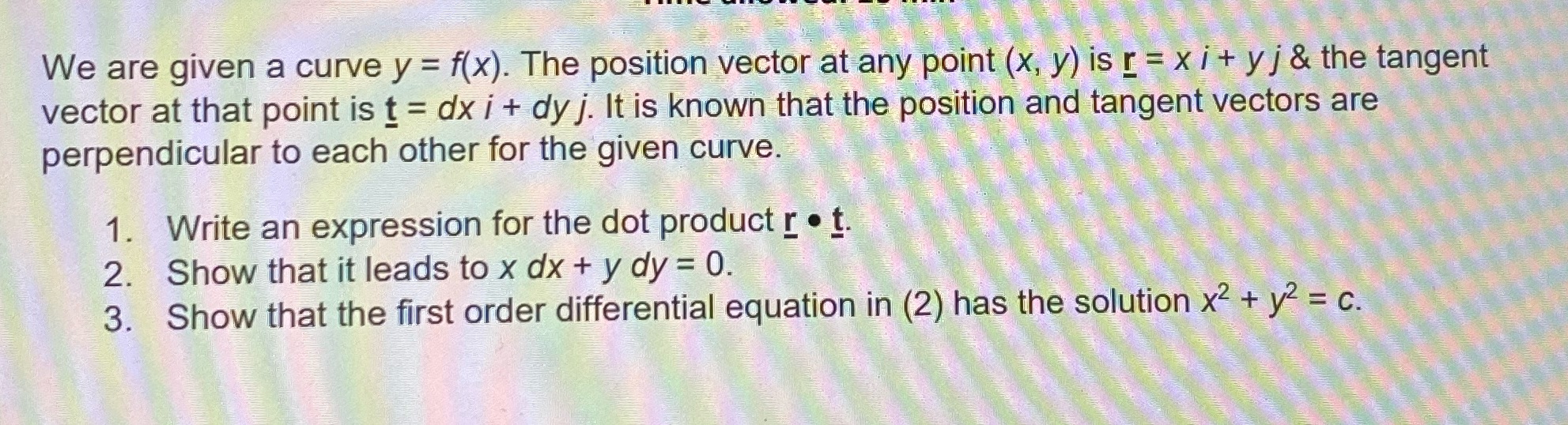  We are given a curve y = f(x). The position vector