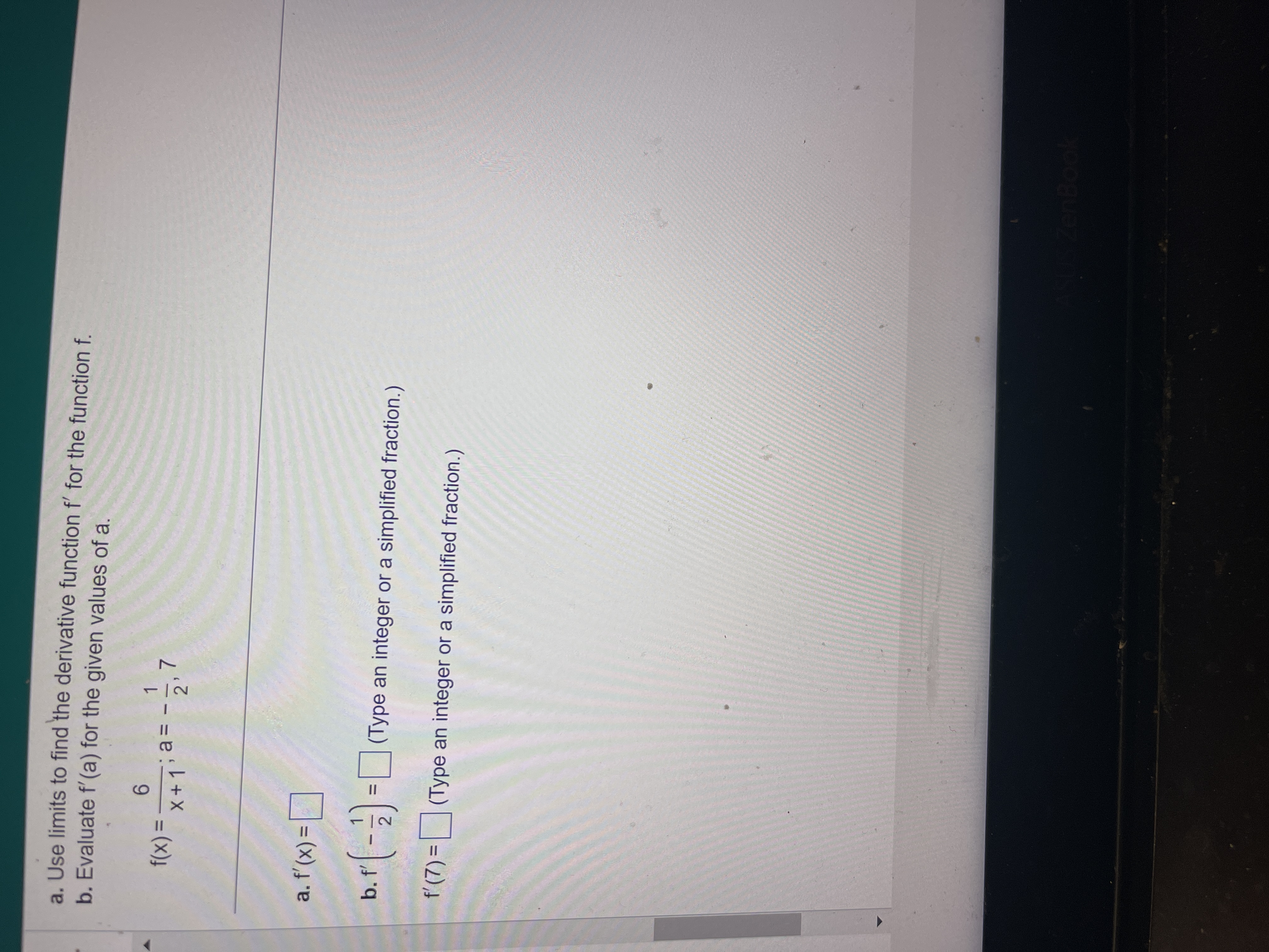 the function f. b. Evaluate f'(a) for the given values of a.