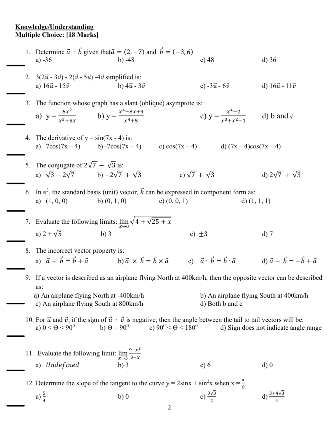 19874 d) 1866625 14. Given a = [3, -1, 4]& c =