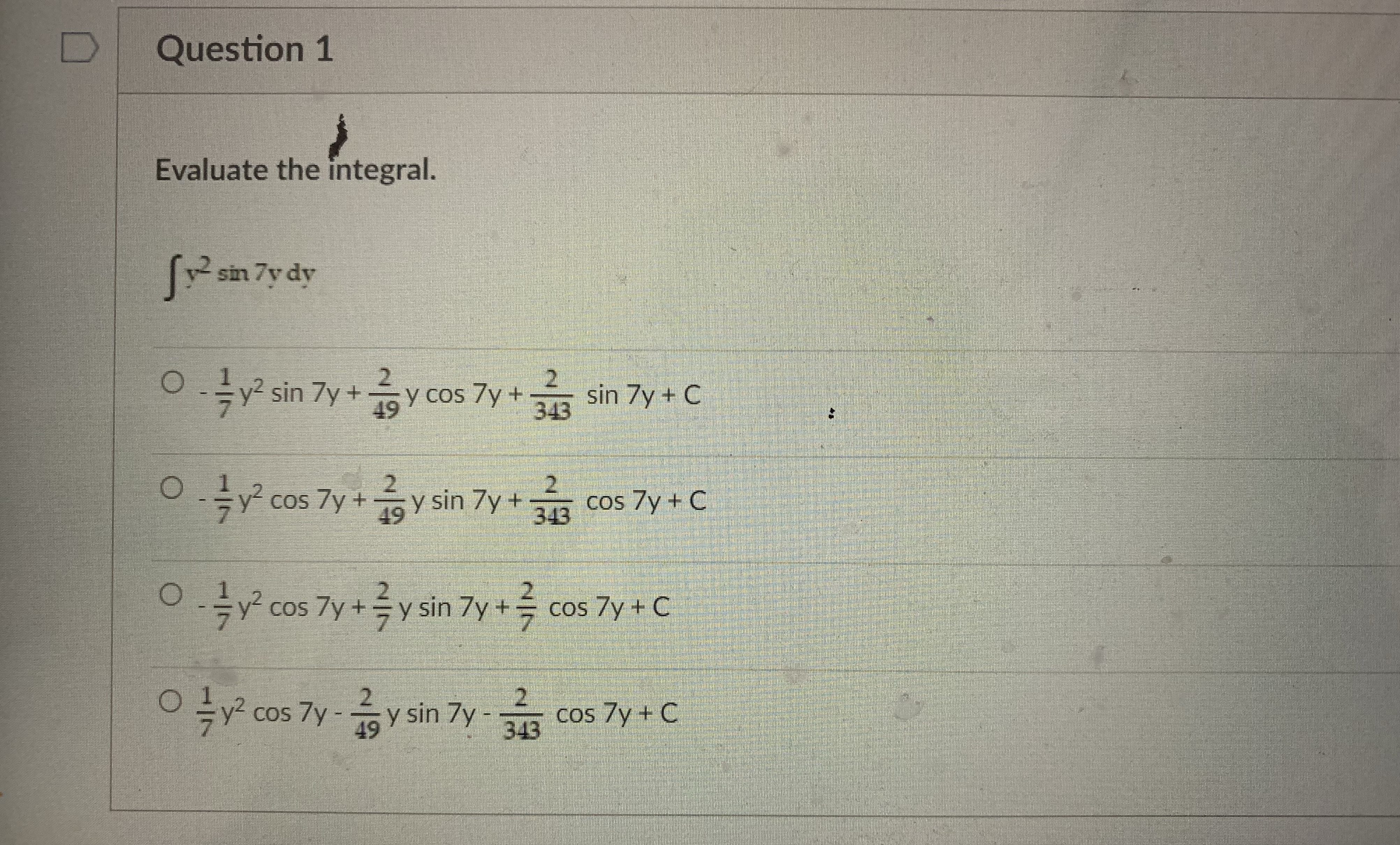 O - = y2 sin 7y + q y Cos 7y +