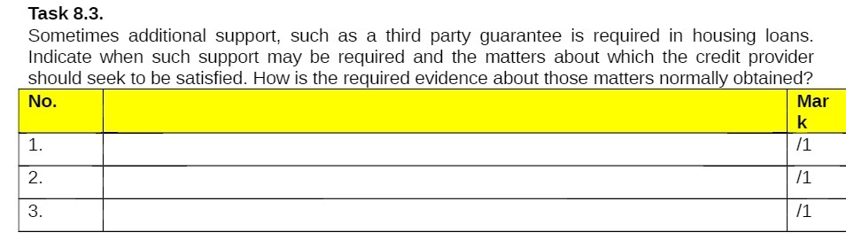 is required in housing loans. Indicate when such support may be required