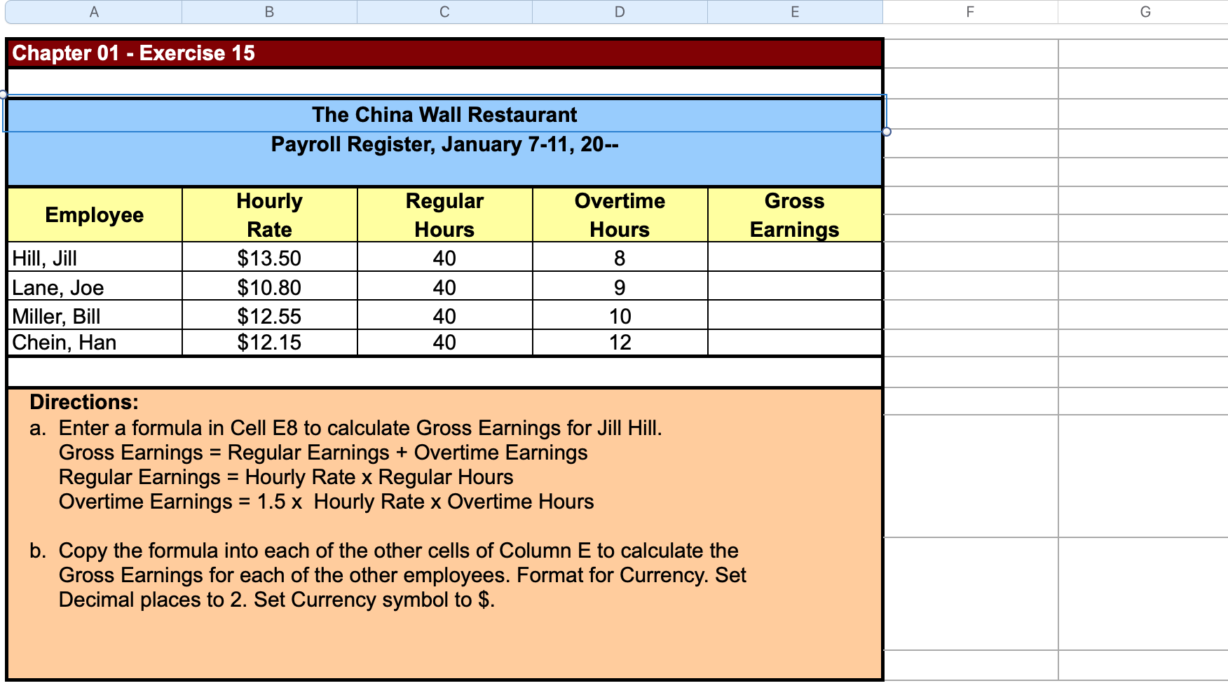 A B D E F G Chapter 01 - Exercise 15