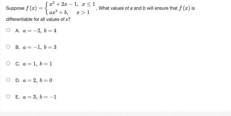 For what values of x does the function f (a) = have
