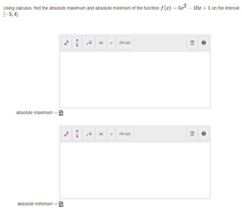 function f (@) = 5x- - 10x + 1 on the interval