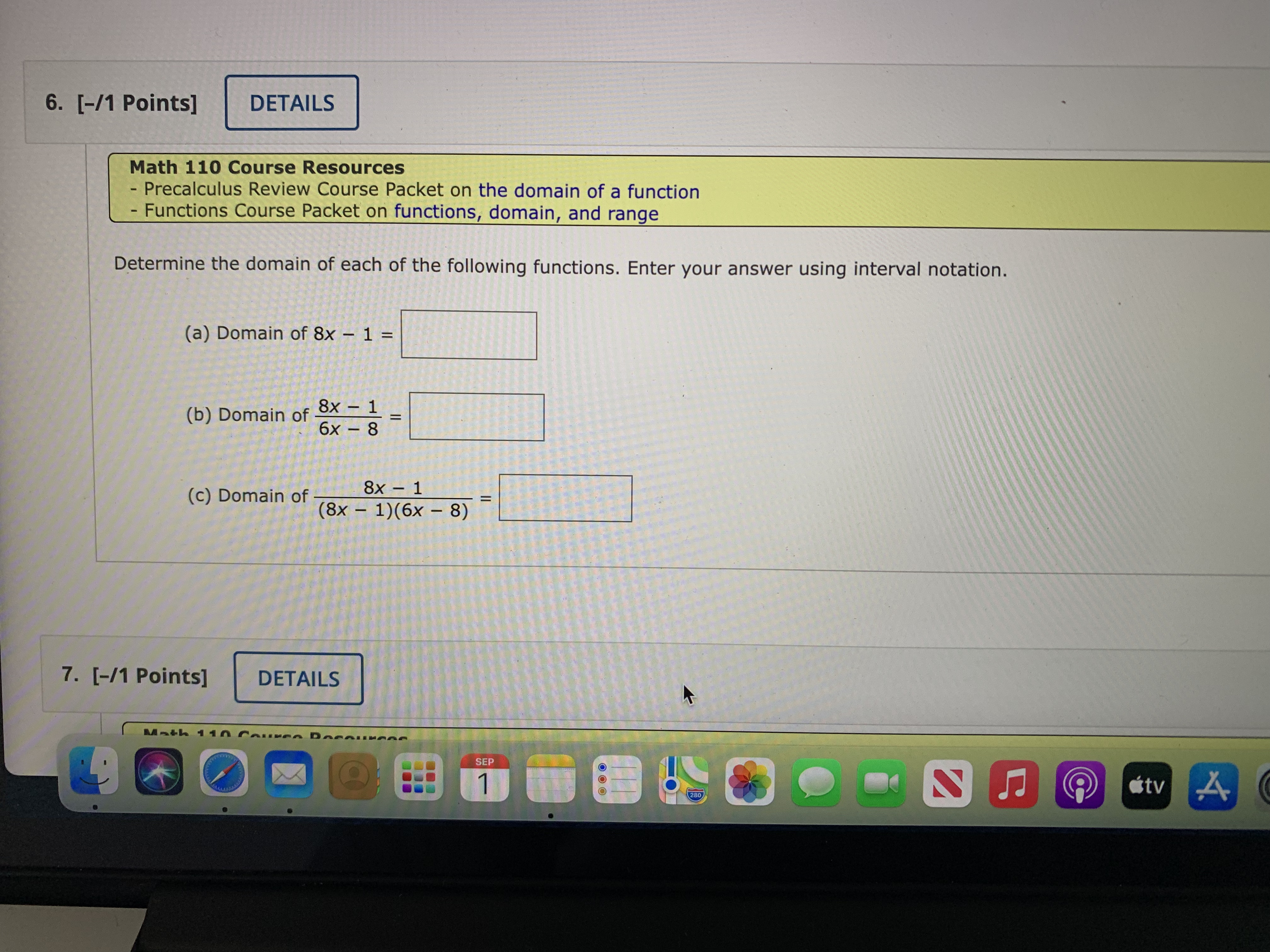  6. [-/1 Points] DETAILS Math 110 Course Resources - Precalculus Review