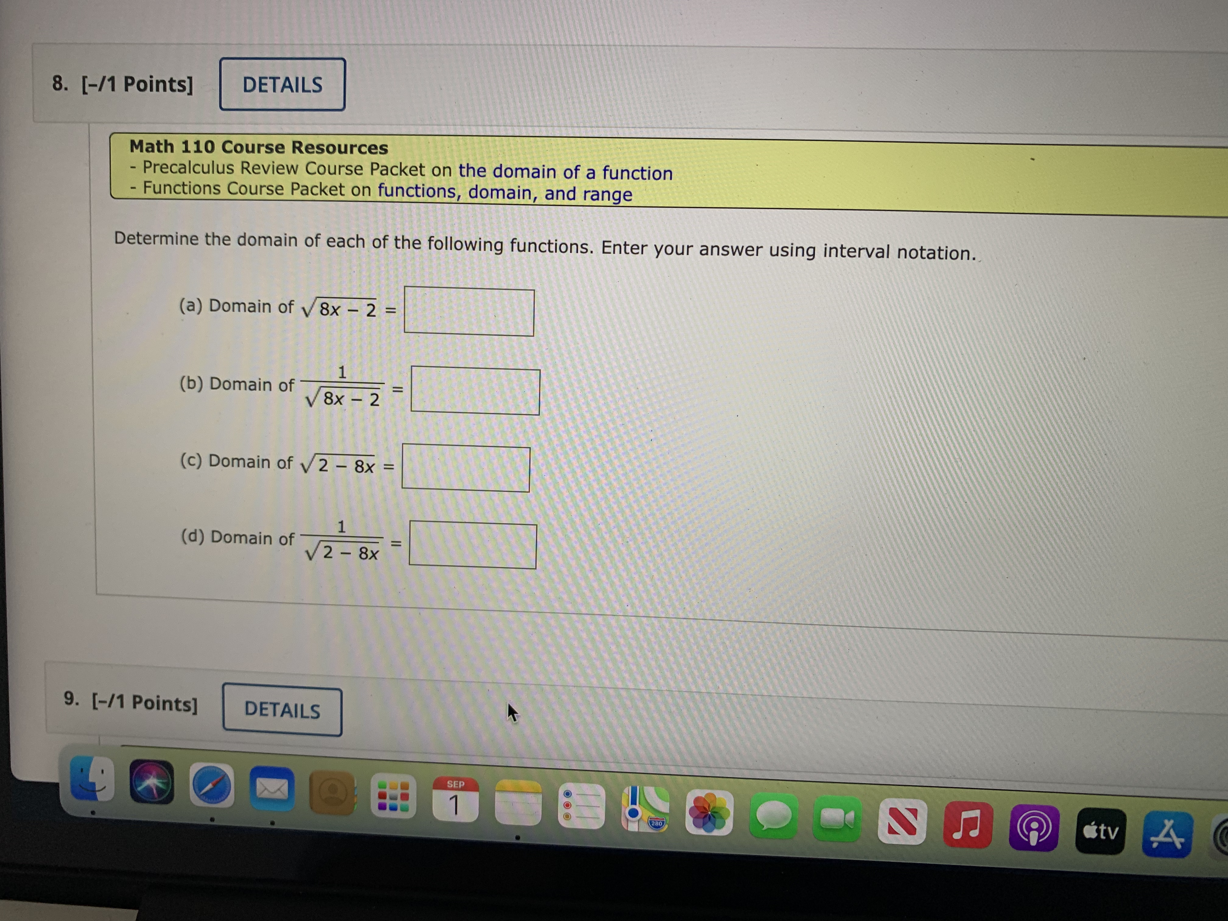 on functions, domain, and range Determine the domain of each of the