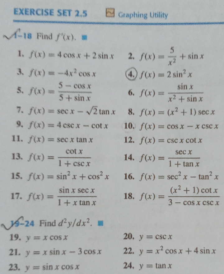 part in detail. EXERCISE SET 2.5 Graphing Utility (-18 Find f'(x). 1.