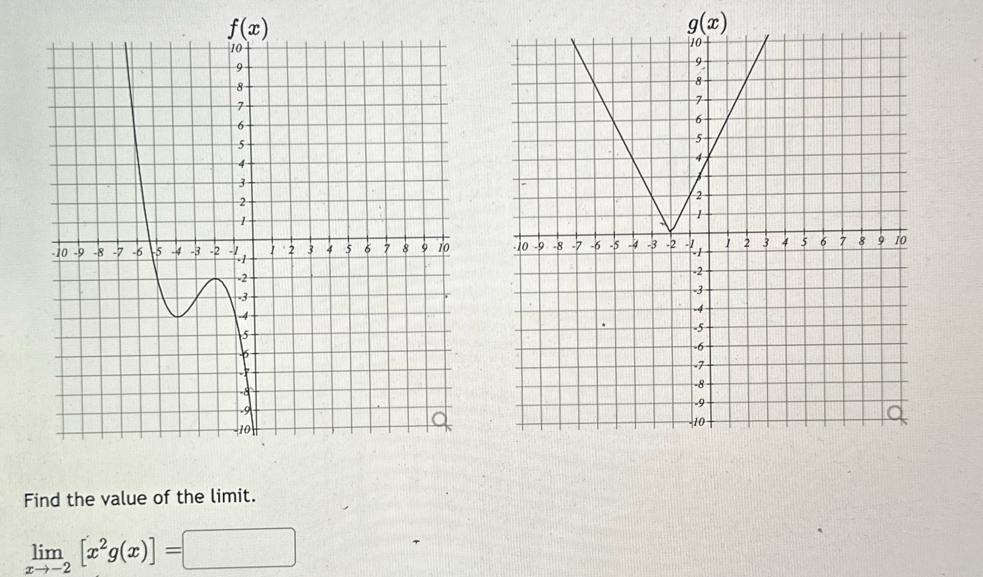 f@) Find the value of the limit. Vlim2 [c2g(c)] g@) 10