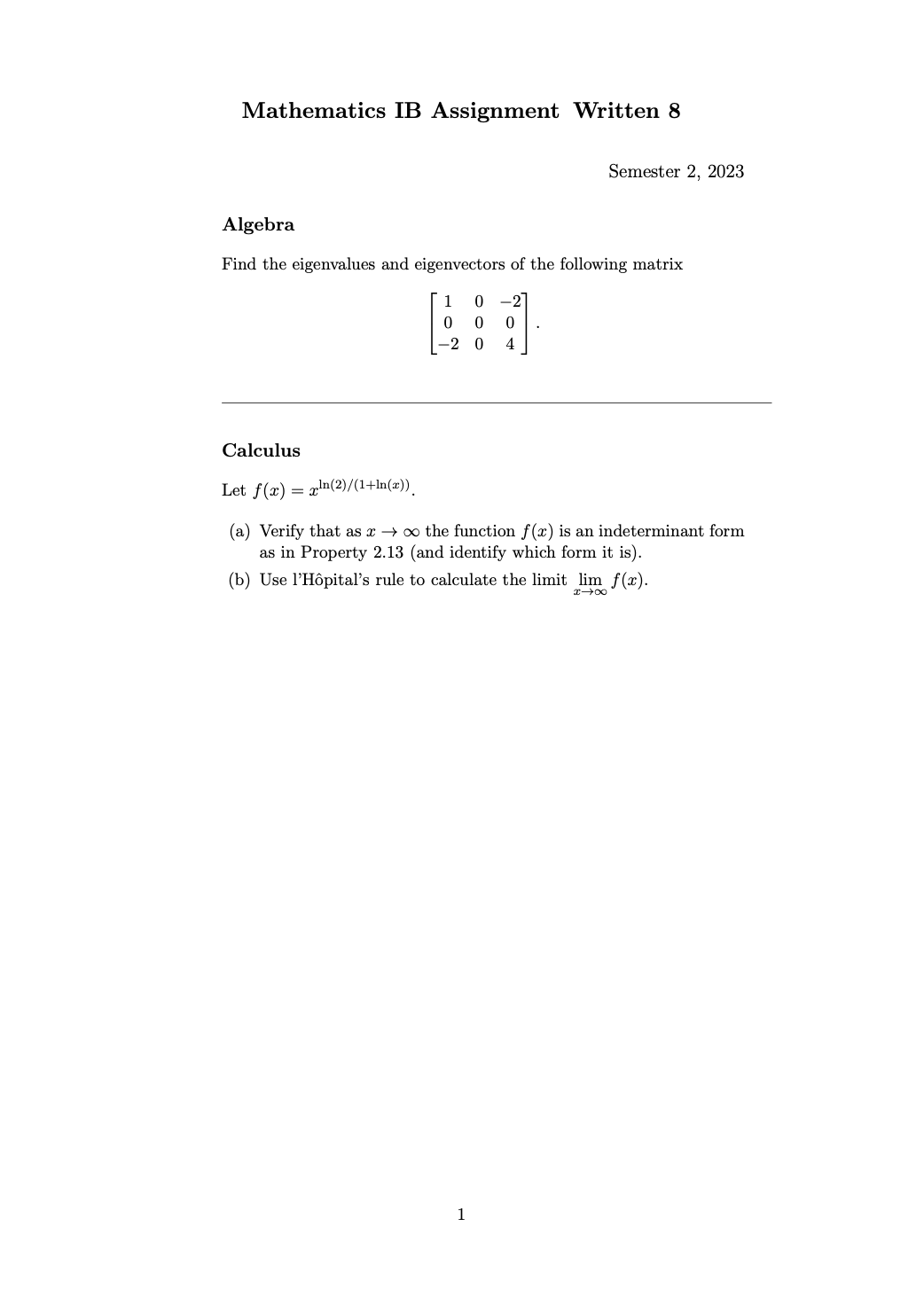  Please help me solve these problems Mathematics IB Assignment Written 8