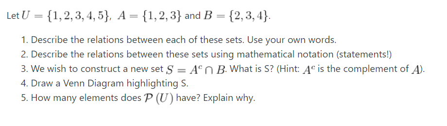  Let U = {1, 2, 3, 4, 5}, A = {1,