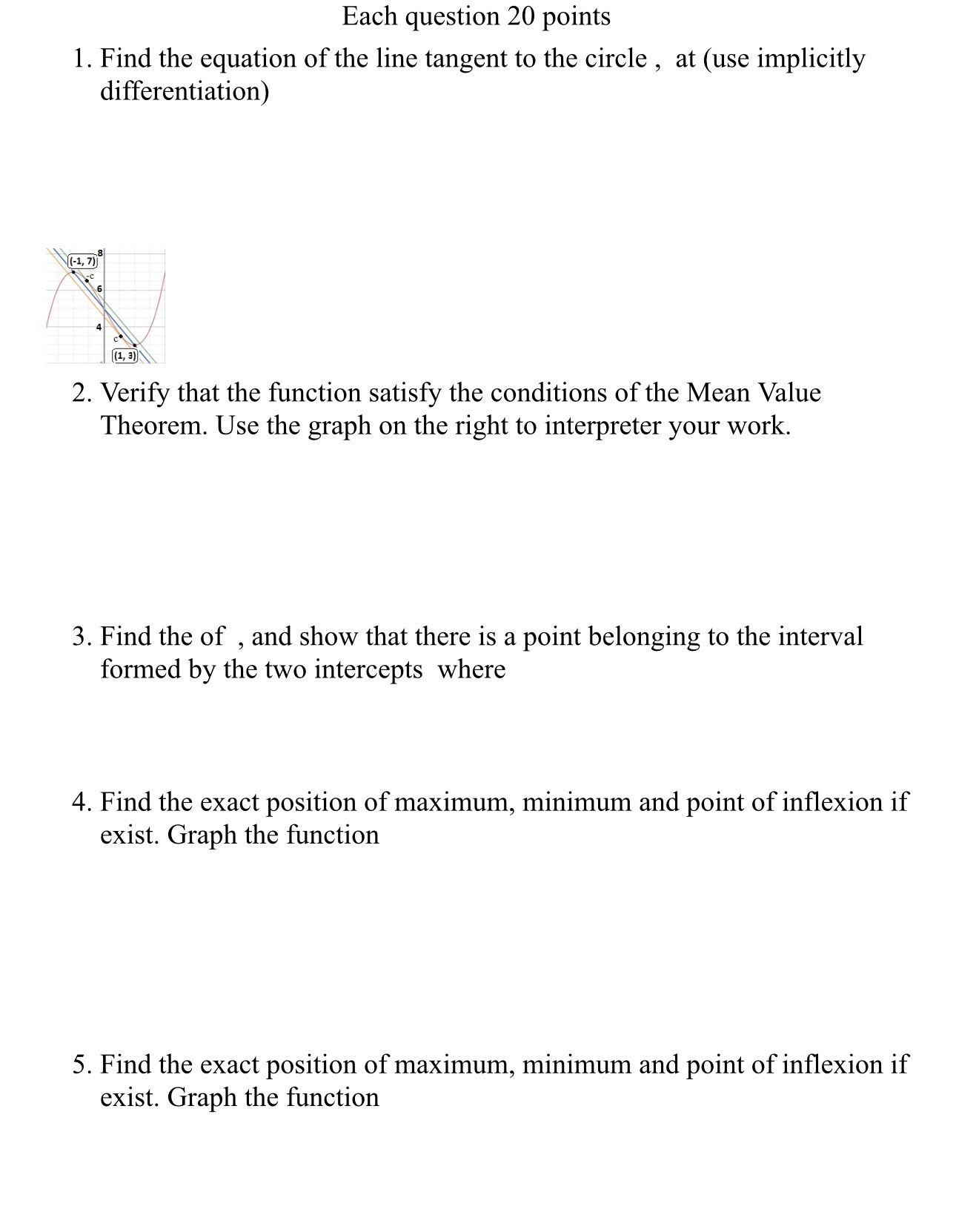 1. Find the equation of the line tangent to the circle ,