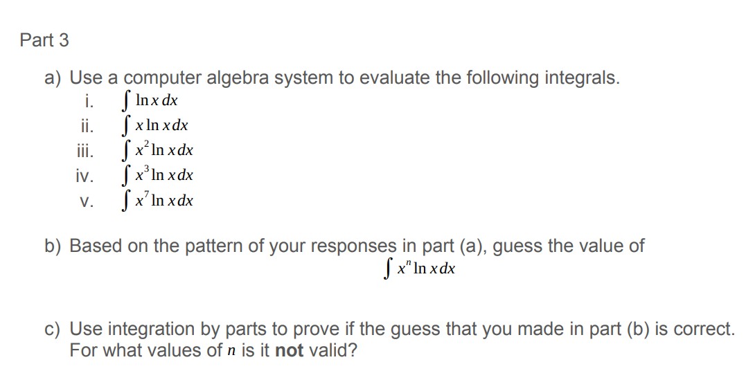 Pan3 a) Use a computer algebra system to evaluate the following